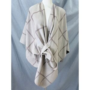 Moss Rose Reversible Windowpane Plaid Poncho Wrap Ruana Taupe One Size NEW